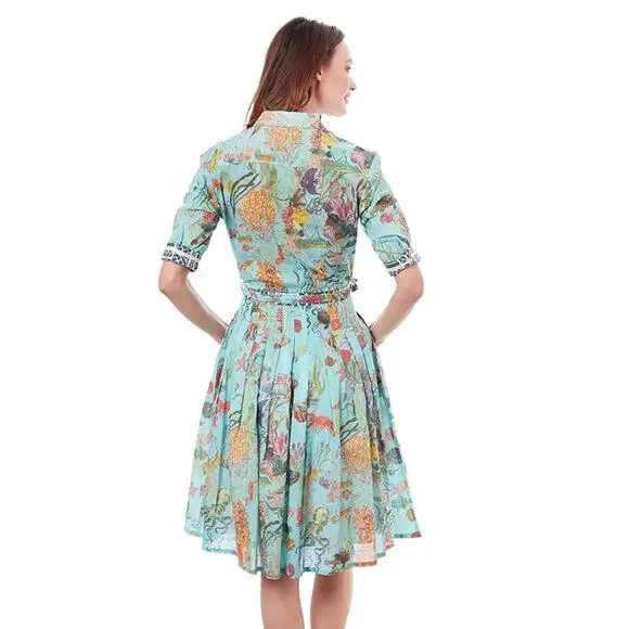 Dizzy-Lizzie Mrs. Maisel Turquoise Sealife Dress Size Medium - Picture 3 of 3